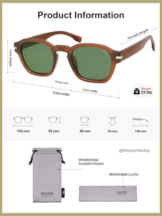 Vintage Retro Square Polarized Sunglasses UV400 Protection Microfiber Pouch main image 4